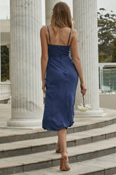 Lake Como Fitted Bodice Cami Strap Midi Dress Navy